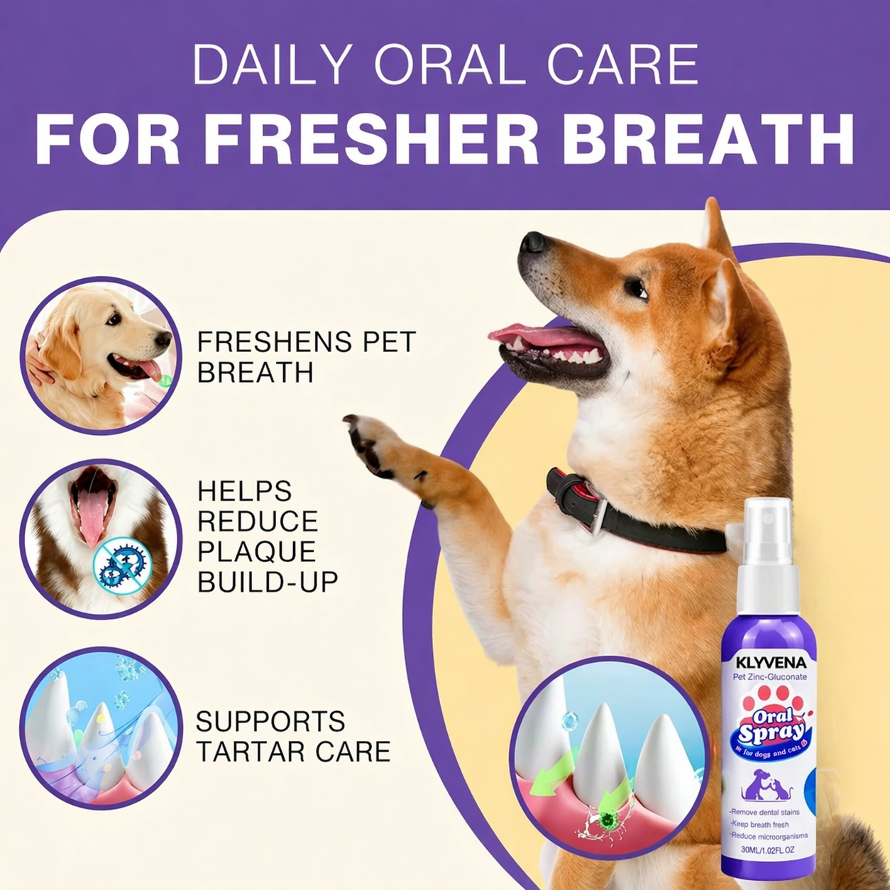 KLYVENA™ Advanced Pet Oral Spray | Fresh Breath, Plaque Biofilm & Gum Care — No Brushing